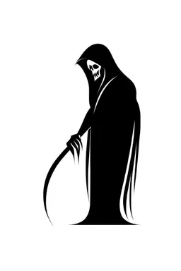 Extremely simple logo representing the shadow of the grim reaper. Black on white background