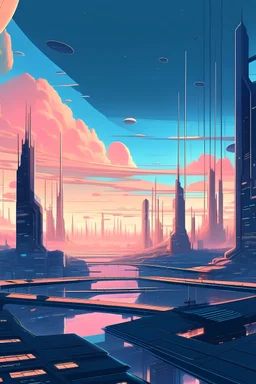 A Futuristic city landscape, anime style