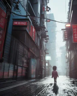 ciberpunk, big street empty tokyo, children lost, rain, intricate, xtreme detailed, 4k, unreal engine 5, photorealistic