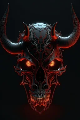 a devil's skull with circuitry for horns