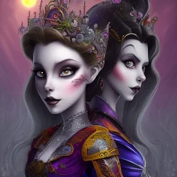 extrem tim burton style of the evil stepsisters, sharp focus, beautiful eyes