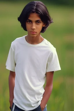 Appearance: Ari has a mixed-race skin tone with a light brown complexion. He has dark hair in a page boy haircut, and his hair length could be somewhere in-between long and short. His face is thin with high cheekbones and dark eyes that are often full of emotion. He stands at around 5 feet 7 inches tall, with a lean build that suggests he doesn't engage in a lot of physical activity. He is of average attractiveness with a boyish face.