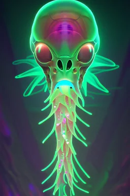 Alien Gytrash, Colorful bioluminescence , crystals, glowing, detailed, high contrast, 8k high definition