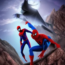 Spiderman and batman in the middle of desert by Fvckrender