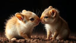 romantic photograph of two small animals in a loving relationship, halo lighting, chiaroscuro, beautiful photo