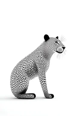 jaguar made with circle shapes, only black lines , deformed, white background, simple, minimal, artistic, side view, blending