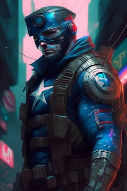 Captain america in militiary cyberpunk style