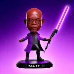 Bald mace windu Samuel Jackson purple bobblehead with boots, stormy tough pose