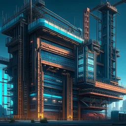 cyberpunk retro futuristic construction sight with crains for comics