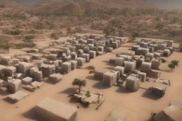 Can you please come up with a design concept for a refugee camp that houses displaces Palestinians that is Meaningful, resilient, self sufficient, safe and takes into consideration Palestinians culture and religious beliefs in the dessert using shipping containers