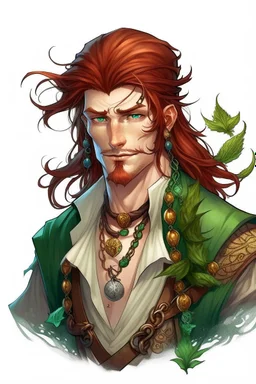 determinedwet pirate nereid male with auburn hair and seaweed