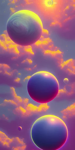 1980's aesthetic vaporwave spheres in the sky