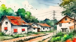 village, watercolor drawing