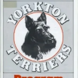 circle containing a black and white image of a Scottish terrier