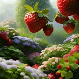 pixar style, volumetric summer garden environment and background, volumetric lighting, dramatic lighting, realistic painting of an strawberry, looking excited, detailed digital painting, extreme dense and fine fur, anime, ornate, colour-washed colors, elegant, small minutiae, tiny features, particulars, centered, smooth, sharp focus, renderman gofur render, 8k, uhd, detailed eyes, realistic shaded volumetric lighting, sunlight caustics, backlight, centered camera view