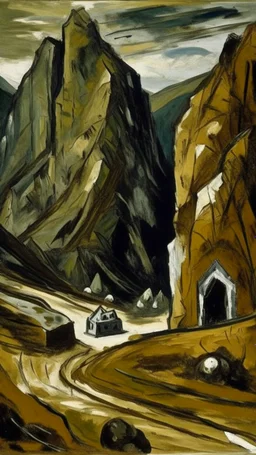 A brown underground mine in a mountain painted by Pablo Picasso