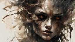 Bright flashes of gunfire picked out the terrible distorted faces of monsters from the darkness, the post-apocalypse, dark colors, Luis Royo & Raymond Swanland & Alyssa Monks & Anna Razumovskaya