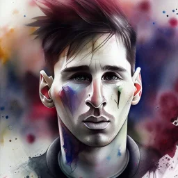 Lionel Messi face, watercolor illustration by <agnes cecile>