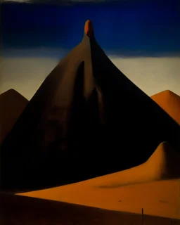 A dark brown dry mountain designed in ancient Egyptian architectures and sculptures painted by Alexej von Jawlensky