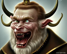 president Putin angry satan with horns fangs and tusk