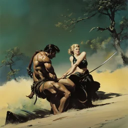 Frazetta man and a beautifull woman