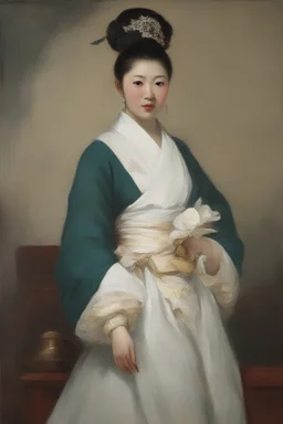 a mixture of Chinese, Japanese, Korean, Filipino, Thai, prostitute, oil painting by Gilbert Stuart