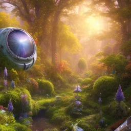 pixar style, volumetric summer garden environment and background, realistic painting of debris spaceship, looking excited, volumetric lighting, dramatic lighting, detailed digital painting, extreme dense and fine fur, anime, ornate, colour-washed colors, elegant, small minutiae, tiny features, particulars, centered, smooth, sharp focus, renderman gofur render, 8k, uhd, detailed eyes, realistic shaded volumetric lighting, sunlight caustics, backlight, centered camera view