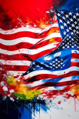an expressive painting of the Olympic flag and the American flag blended with warmth