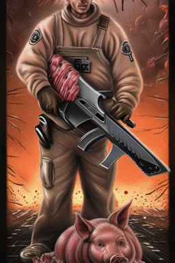 swine chainsaw killing cops blood entrails hell