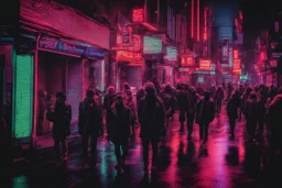 neon lights, city, street, people, gary numan influence