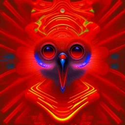 psychedelic owle, red color scheme, photography