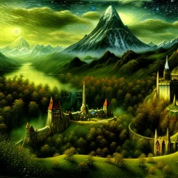 Epic Drawing of scenery of The LOTR estilo Van Gogh 4k