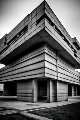 concrete, massive blocks, no people, monochromatic, dark, brutalism