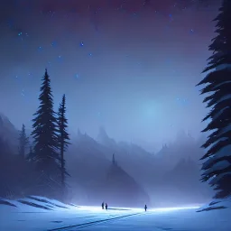 Concept art of the Olympic National Forest at night during winter by Anato Finnstark