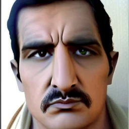 About drawing these features of a man's face Eyes: almond-shaped, medium-sized with defined eyelids and a direct and steady look. nose: a nose with prominent features, straight and with a slightly pointed tip, which can be described as a Roman nose. Mouth: Medium width with defined lips, neither too full nor too thin. Eyebrows: Naturally dense and curved, to match the shape of the face. Big Mustache: dense and arched following the shape of the upper lip.Chin and jaw: A prominent chin and defined
