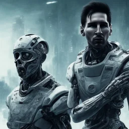 lionel messi perfect face and portrait post-apocalypse perfect cyborgs in a cyberpunk city, sci-fi fantasy style, 8k,dark