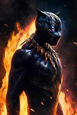 black panther wearing suit,fire background