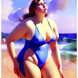 fullbody portrait of voluptuous atletic beautiful woman in swinsuit Joaquín Sorolla style