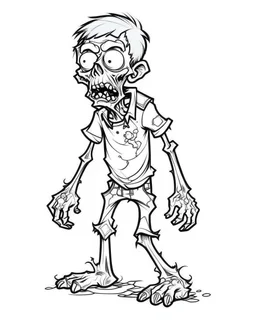 cartoon zombie, coloring image, full body (((((white background))))), only use an outline., real style, line art, white color, clean line art, white background, Sketch style