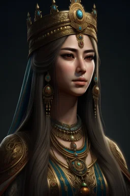 Ratu Diah Pitaloka, putri dari kerajaan sunda, rambut lurus panjang, bermahkota, remake, realis, high detail, cinematic