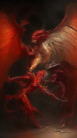 red dragon fighting an angel