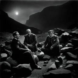 photo, 1920 horror movieshot, sitting, eaging, rocks, very odd objects in background, Ades, stunning photo, persone con sorriso falso e occhi, Charon, tenebroso, macabro, marcio, interno museo, fiotti di liquido nero che zampillano, hypermaximalist, strangeness, sundial light, odd, intricate, Lawrence Alma-Tadema style, albero, hypnotic, very accentuated details of the dress and skin, eerily mysterious, artistic photo, shot on Hasselblad, sadness, follia, smoke, daguerrotype