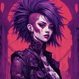 beautiful punk girl, hyper detailed, hyperdetailed, intricately detailed, illustration by <kilian eng>, purple tones, darkred tones,