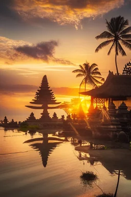 Tanah lot Bali at golden hour in sunset