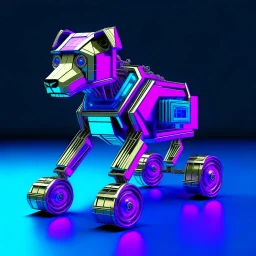 Doctor Who K-9 Robot Dog on wheels, Vaporwave design, metalic, blocky dog, Virtual.