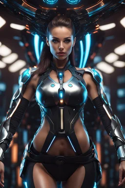 full body shot photo realistic incredibly super gorgeous model beautiful lady cyberpunk half dressed,good,appealing look gorgeous delicate athletic body, futuristic spacecraft hanger with superb appealing midriff shown, futuristic uplifting mood and motivation stunning intricate meticulously detailed science fiction them, dramatic digital illustration volumetric lighting, 250 megapixels 8K resolution, back-lit soft lights, photo-realistic arts, realistic photography