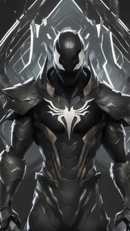 Rainhard suit mix with venom symbiote in solo leveling shadow artstyle, rainhard armor, demon lord them, intricate details, highly detailed, high details