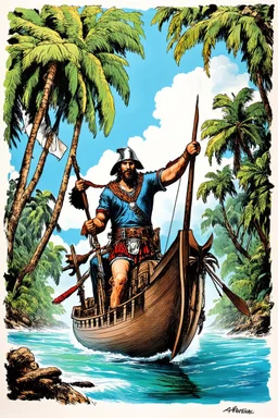 Vasco Núñez de Balboa crossing the panama jungle to the pacific ocean in the style of davinci sketch