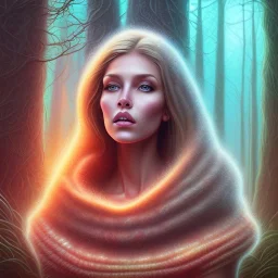 spray painting fantasy art, portrait blonde camela harris in mummy sweater, standing in portal to forest world from desert world,poetry book illustration