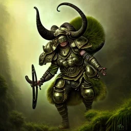 a Big-horn Ram warrior in forest green and gold battle armor, a highly detailed illustration, background of Inka jungle, realistic render, 8 k, micro detail, intricate, elegant, centered, digital painting, Artstation, smooth, sharp focus, illustration, artgerm, tomasz alen kopera, peter mohrbacher, donato giancola, joseph christian leyendecker, wlop, boris vallejo